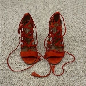 Elie Tahari Vibrant Orange Lace-Up Heels